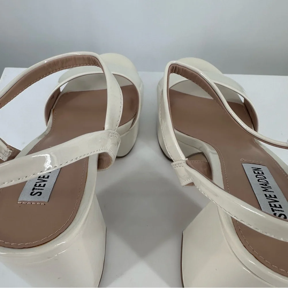 Steve Madden Jolie Platform Ankle Strap Heeled Sandals in Bone Patent size 10